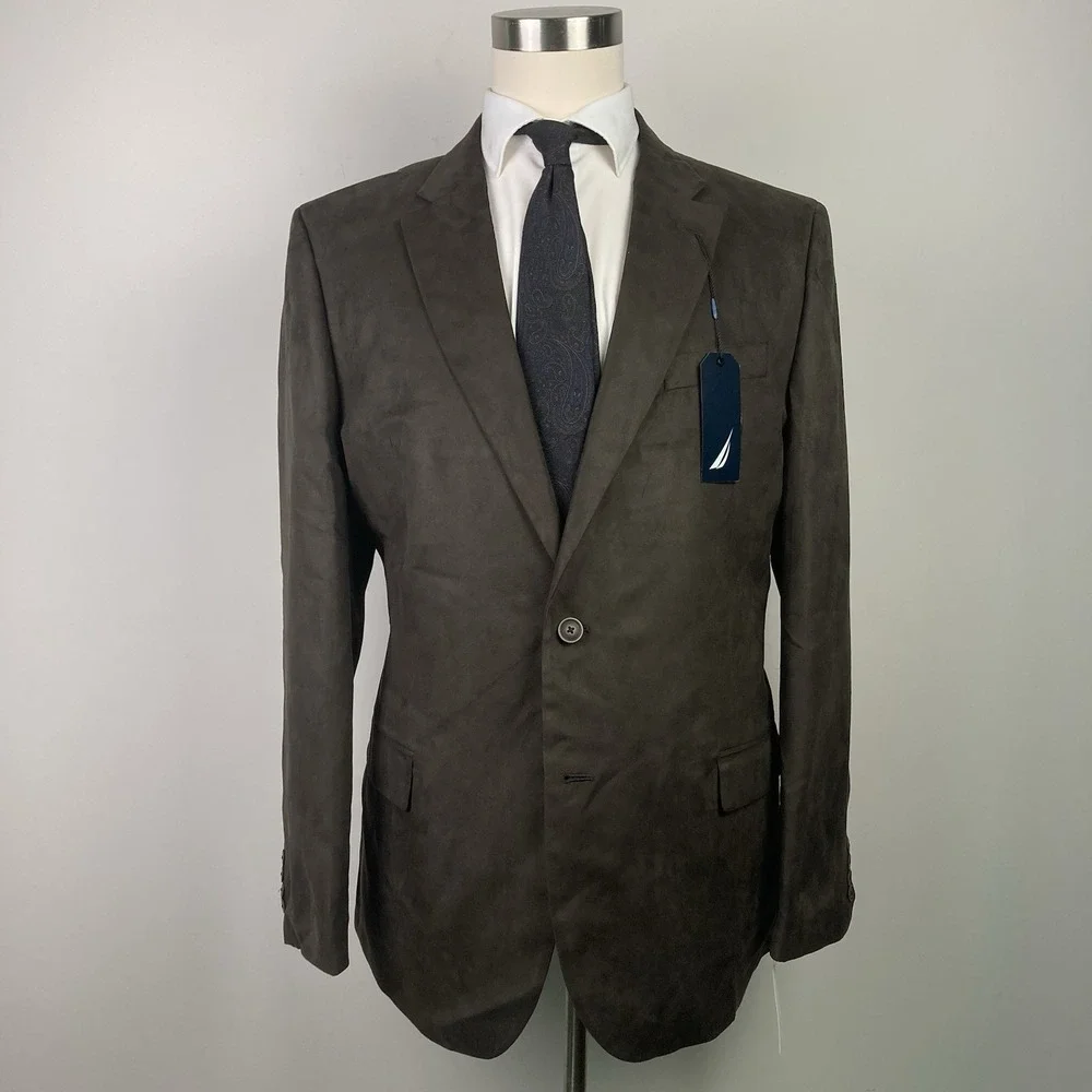Nautica Men's Modern-Fit Faux-Suede Sport‎ Coat Brown 46L E071121